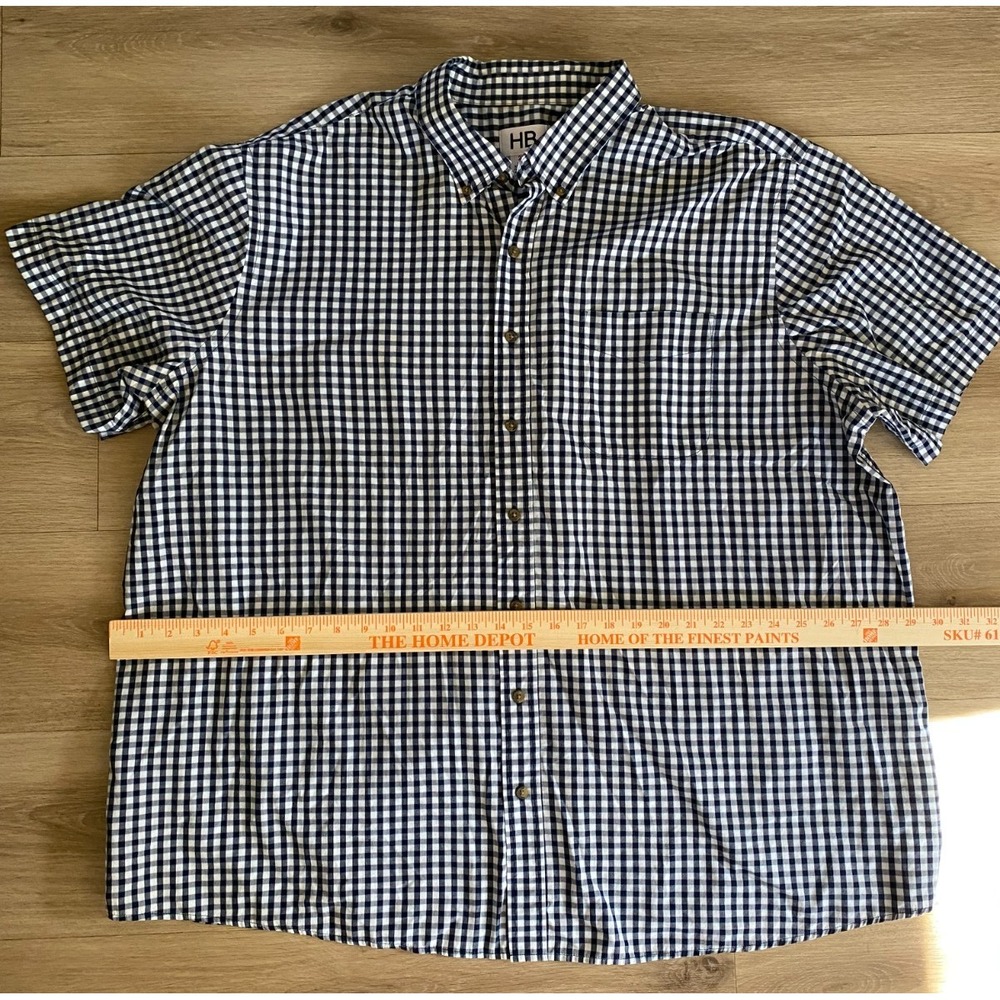 HB Men’s 2XL Short Sleeve Button Up Shirt Blue Gingham Check Cotton Blend
